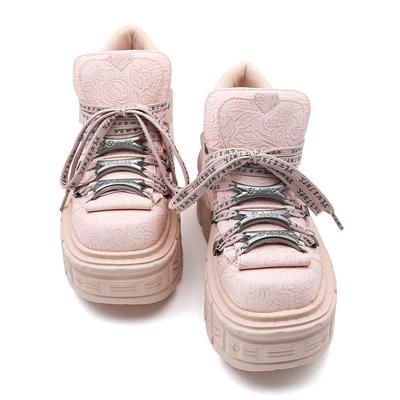 Gothic Ankle Rock Boots Women Shoes White Leather Platform New Punk Style Lace-up Heel Height Shoes Metal Decor Woman Sneakers