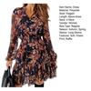 Women Spring Dress Flower Print Soft V Neck Long Sleeves Ruffle Dress-up See-through