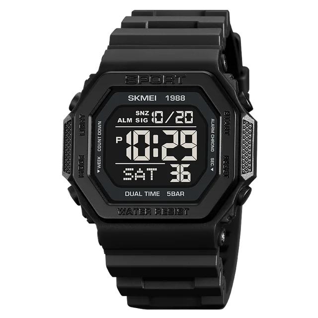 

1988 Sports Watch for Men Digital Waterproof Waterproof Wristwatches Mens Back Light Countdown Clock 1628 Reloj Hombre чорний