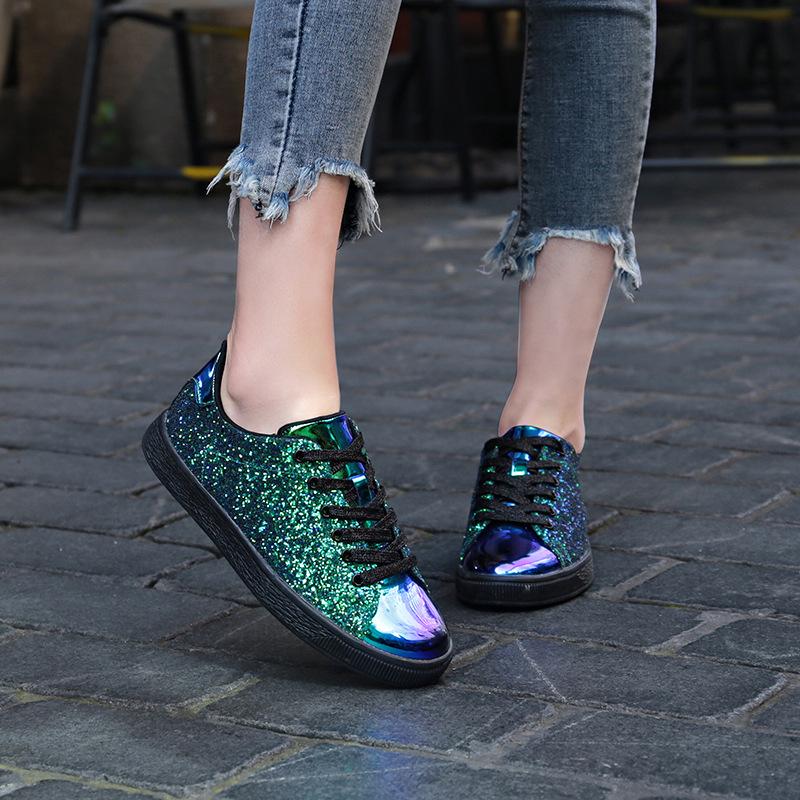 Women Vulcanize Shoes Sneakers Bling Shoes Girl Glitter Casual Female Breathable Lace Up Outdoor Sport Shoes Zapatos De Mujer