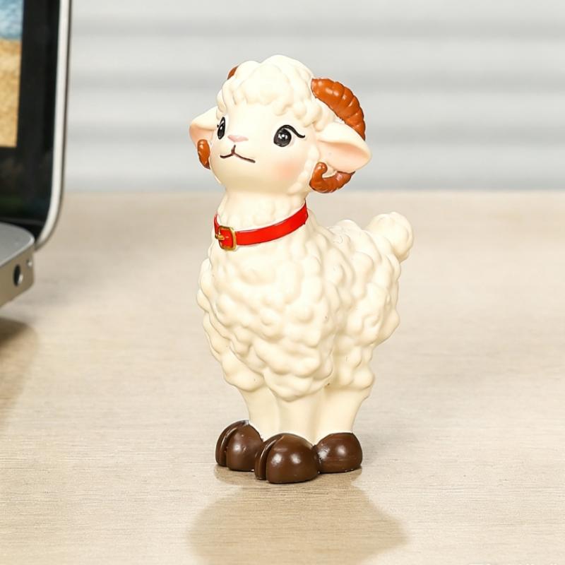 Mini Resin Sheep Figurine Adorable Appearance Delicate Craft Small Desktop Ornament for Home Office Car Decoration