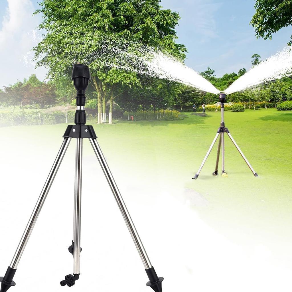 Lawn Metal Base Tripod Sprinkler Head Leakproof Design 3/4in Hose Fitting Customizable Sprayed Patterns Outdoor Watering