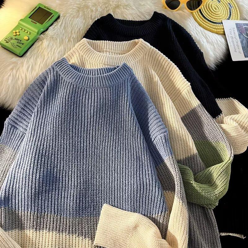 Contrast Color Sweater for Men In Autumn and Winter, Niche Design, Fashionable Sweater, Lazy Style Sweater, Loose Jacket