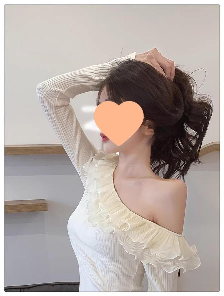 2025 Pure Desire One-Shoulder Patchwork Long-Sleeve Slim-Fit Women's Top - Autumn/Winter Style