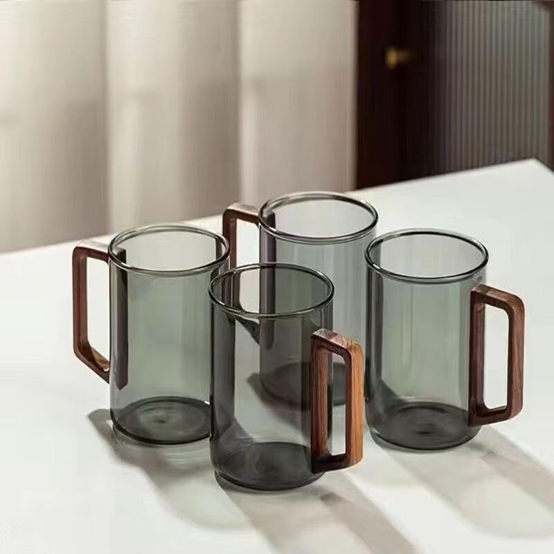 Shangqi Wooden Handle High Borosilicate Glass Cup Set