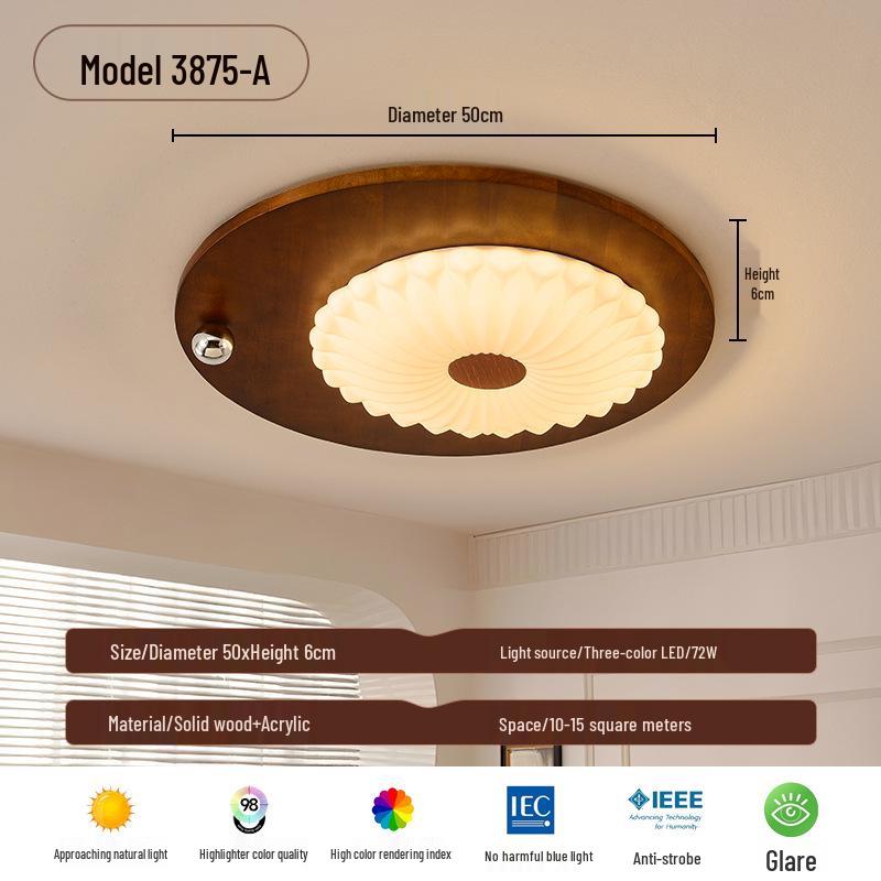 2025 Chinese-Japanese Solid Wood Ceiling Light for Bedroom and Dining Room