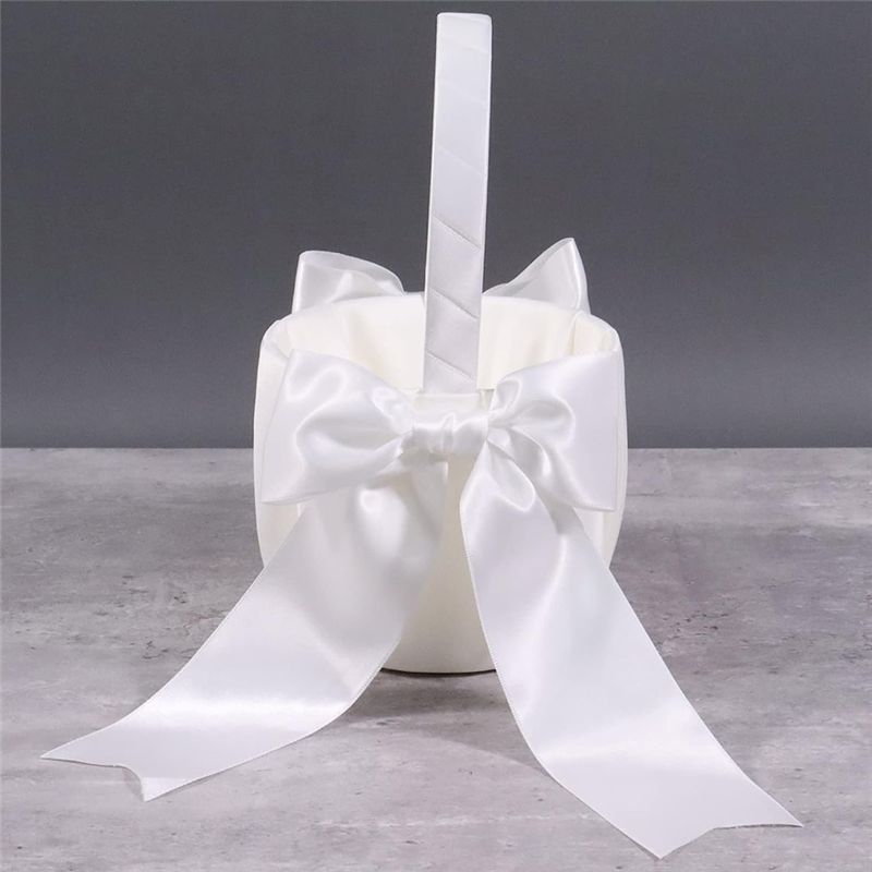 A84E-2er-Pack Weißer Blumenmädchenkorb Hochzeitskorb Für Blumenmädchen Niedlicher Satin-Blumenmädchenkorb