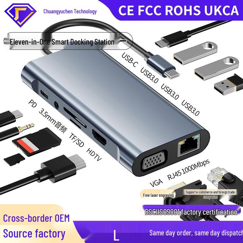 New USB-C Eleven-in-One Gigabit Docking Station with USB 3.0 and VGA Expansion for Laptops
