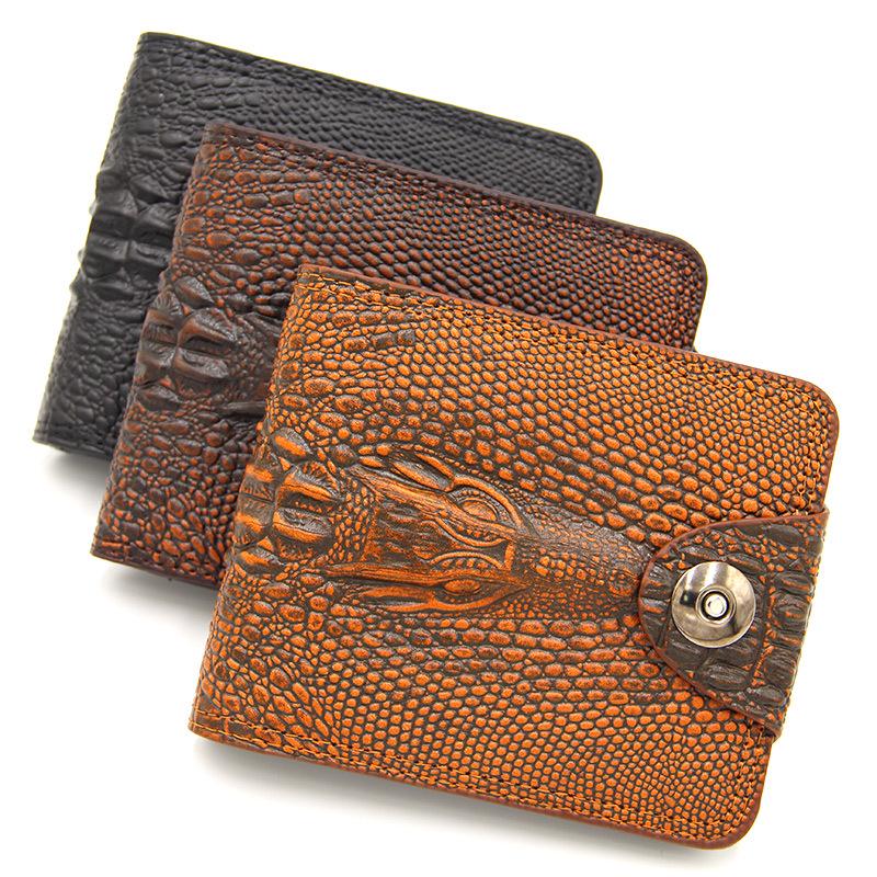 Men's Crocodile Pattern Magnetic Buckle Wallet: Short Style, Large Capacity, Multifunctional Business Fashion