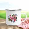 Tazas de Esmalte Retro con Estampado de Flores Tazas de Café Creativas Verano Picnic al Aire Libre Bebidas Zumo Leche Tazas de Acampada Asa Utensilios para Beber Regalos