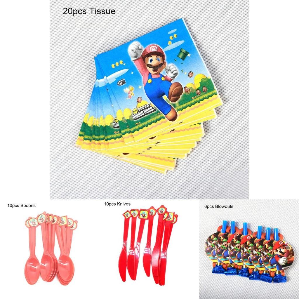 Suministros para Fiesta de Cumpleaños Temática de Super Mario Con Banderines, Vasos y Servilletas Coloridos