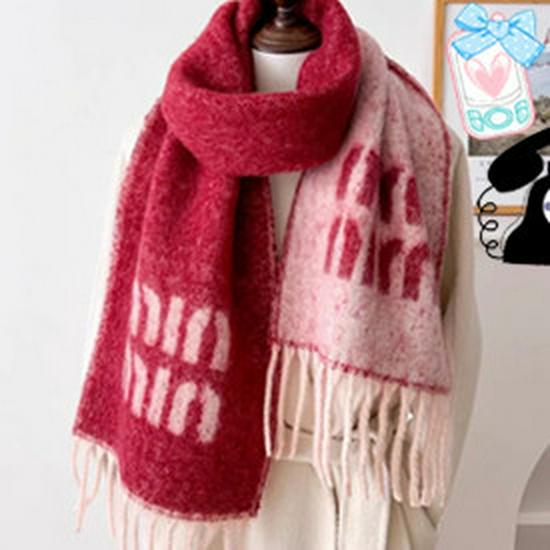 2024 Solid Color Wool Letter Scarf for Couples: Warm Autumn/Winter Tassel Design for Men & Women