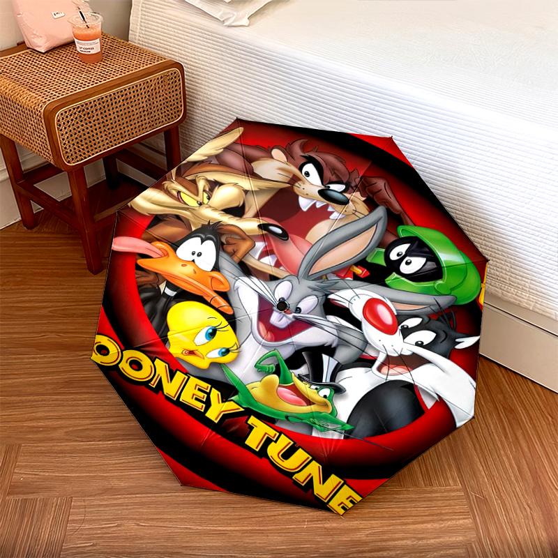 1pc Looney Tunes pattern Umbrella Portable Folding Umbrella Iron Frame Hole Bone Structure Outdoor Home Umbrella
