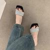 Fashion 2025 Summer Women Crystal Clip Toe Slippers Concise Thick Low Heel Slide Ladies Outdoor Dress Sandalias