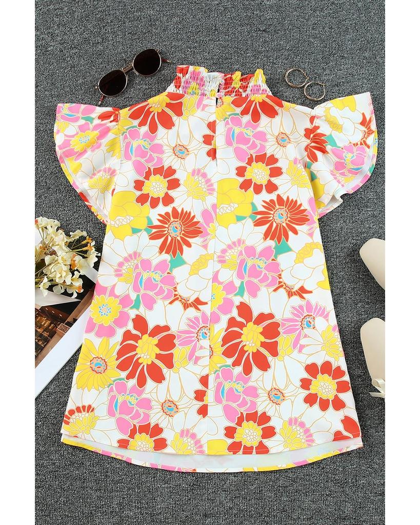 Azura Exchange Květinový top s volánkovými rukávy a stojáčkem