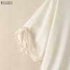 ZANZEA Women Casual V-Neck Loose Drawstring Half Sleeve Blouse