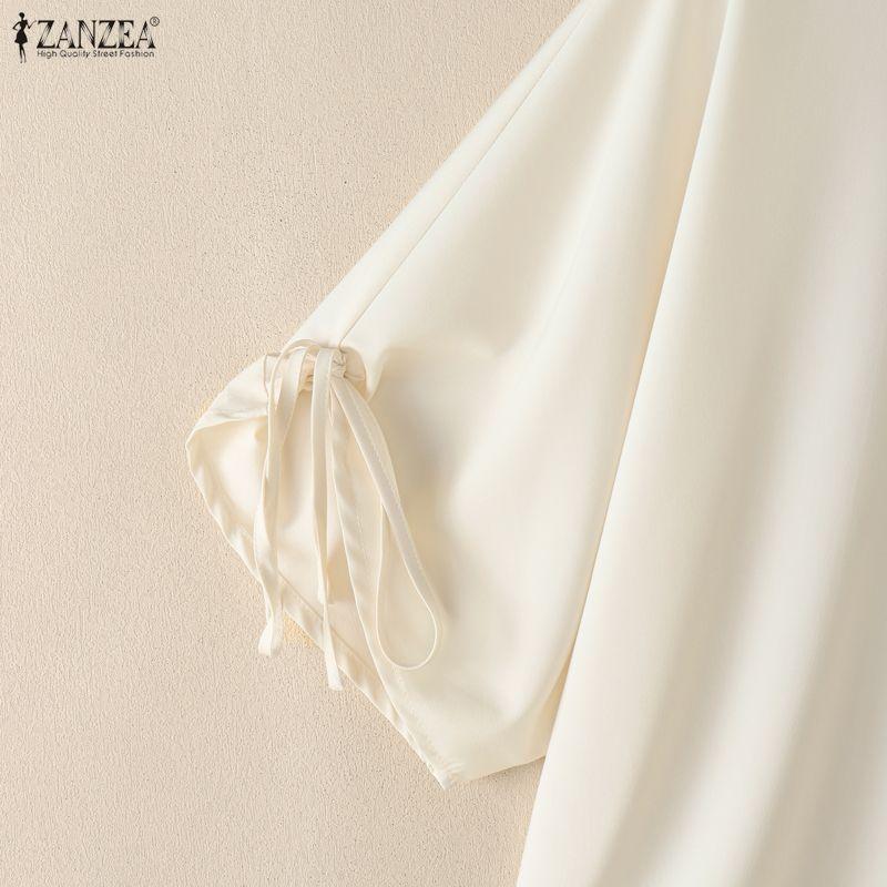ZANZEA Women Casual V-Neck Loose Drawstring Half Sleeve Blouse