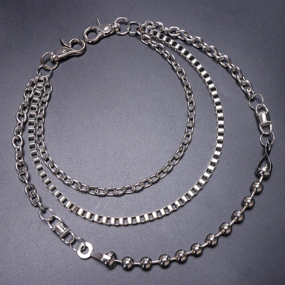 Metal Chain Waist Belt With Multilayer Beaded Design For Men And Women