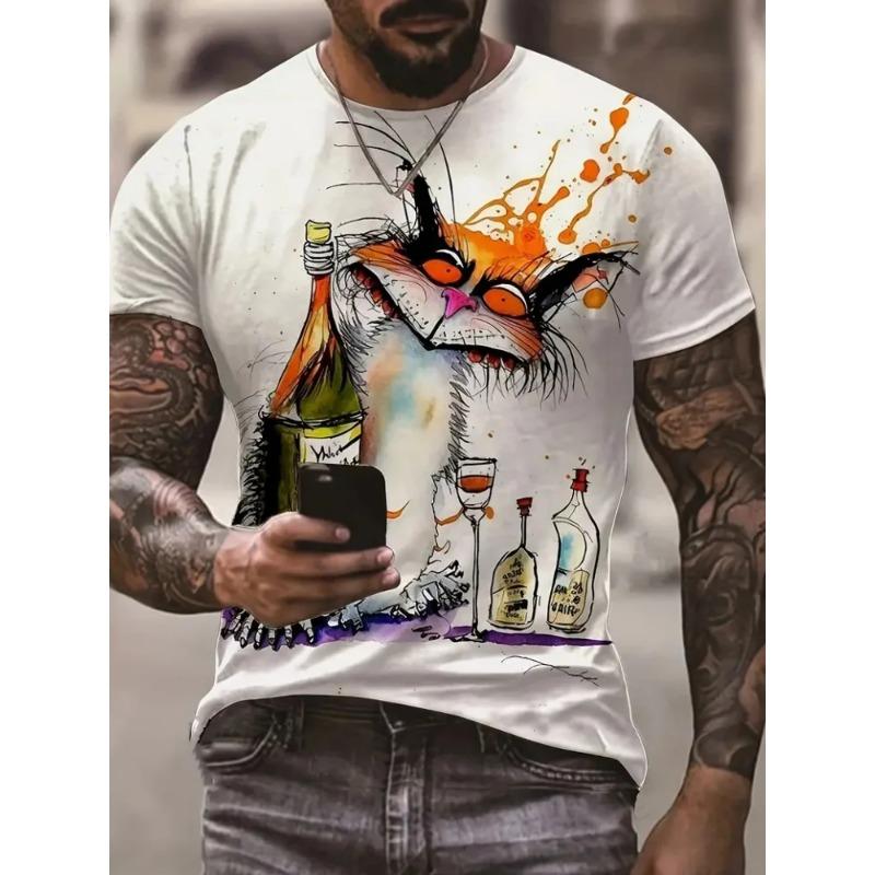 Summer Round Neck 3D Funny Animal Print Top Fashionable Casual Short Sleeved Men's T-shirts