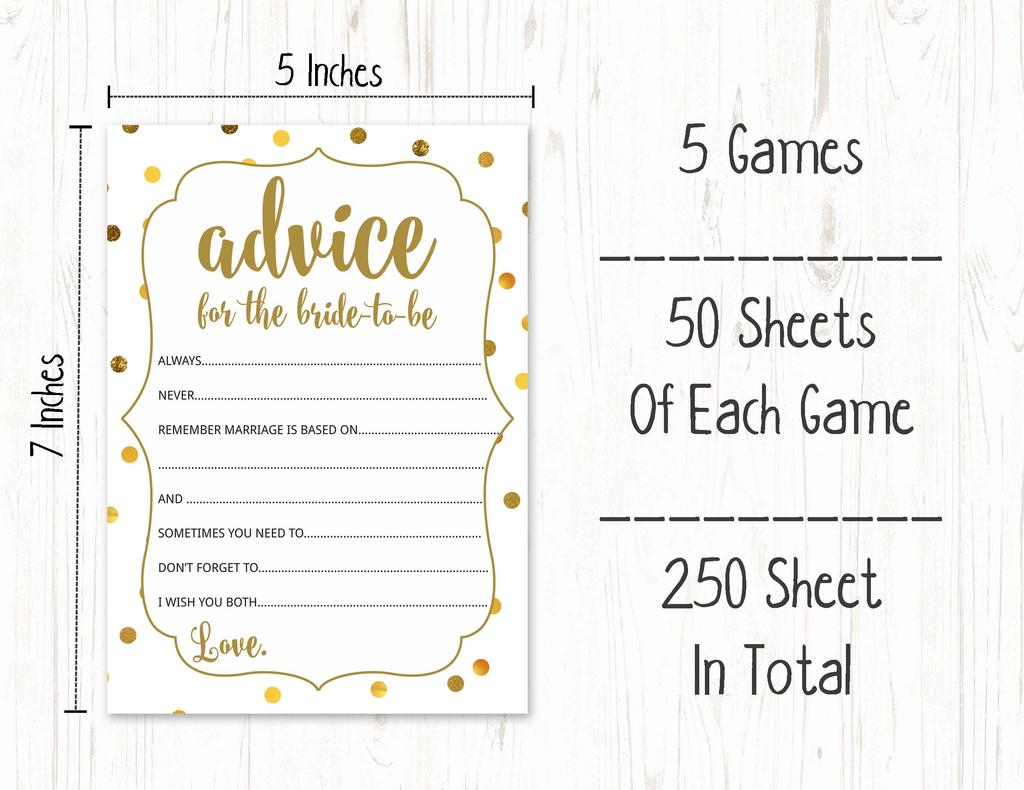 Inkdotpot Gold Confetti Theme Bachelorette Party Games Set Bundle of 5 (Activities for 50 Guests) Fun Bridal Shower Games Set