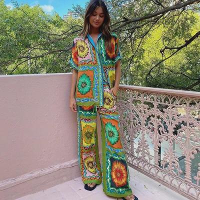 European & American Style Personalized Short-Sleeve Printed Two-Piece Casual Holiday Suit