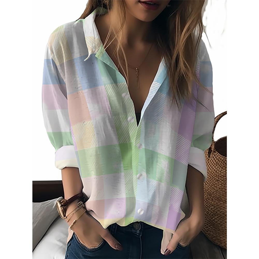 Sommer Minimalistisches Hemd mit Digitalem Blumenprint Knopfleistenhemd Oberteil für Damen Hawaiianischer Strandurlaub Lässiges Hemd