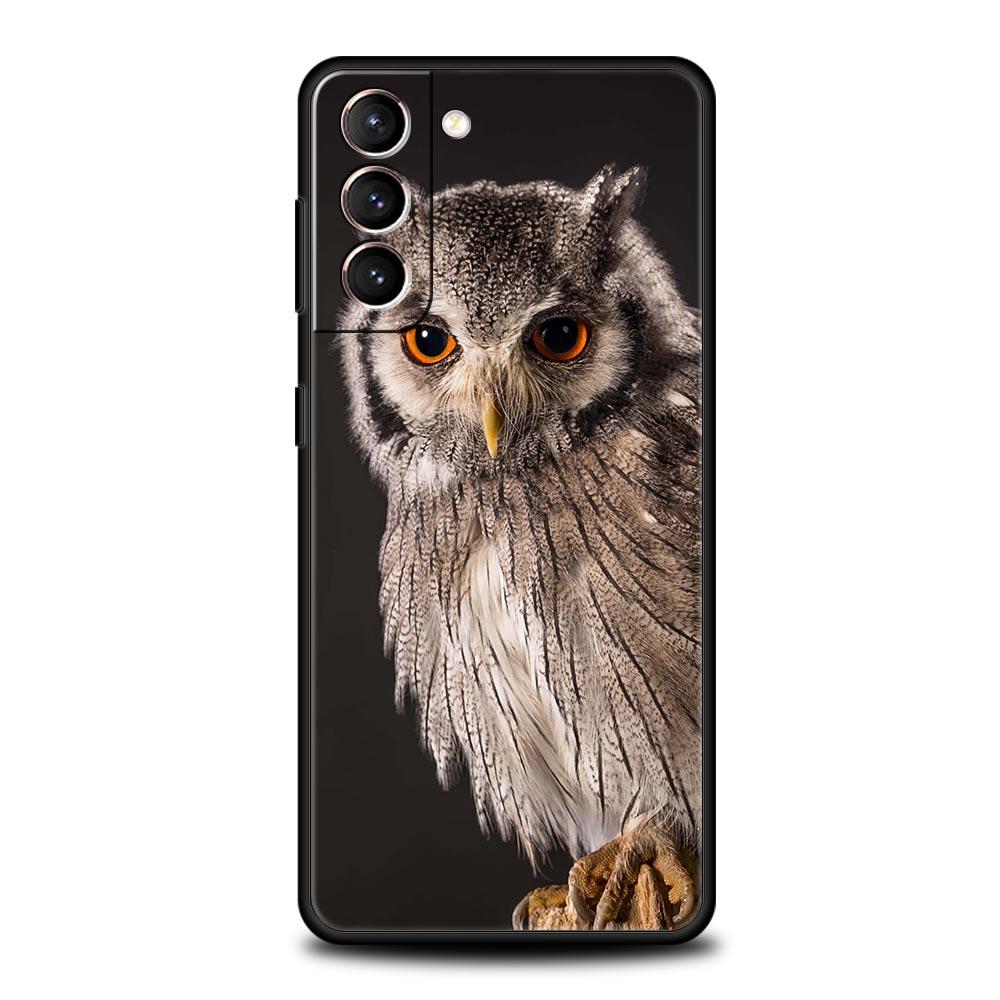 Phone Case For Samsung Galaxy S23 S22 Ultra S20 S21 FE 5G S10 S9 Plus S10E S8 Note 20 Black Cover Cartoon Girl Gifts Lovely Owl