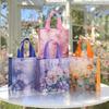 4PCS Flower Print Non-Woven Tote Bags, Oil Painting Art Style Shopping Bags for Birthday, Wedding & Valentine Gifts