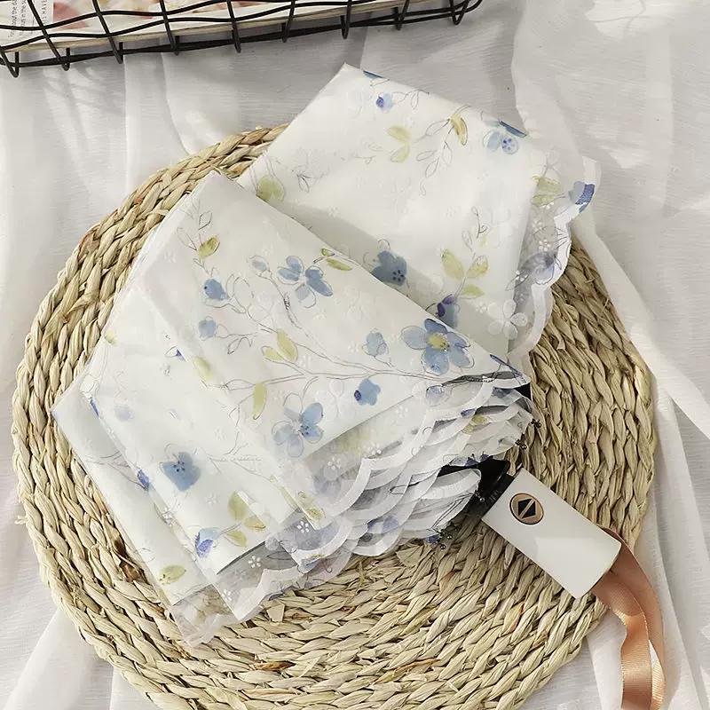Double-Layer Lace Embroider Sun Umbrella Thickened Sun Protection UV Protection Dual-Use Black Glue Sun Umbrella Automatic Umbrella Female
