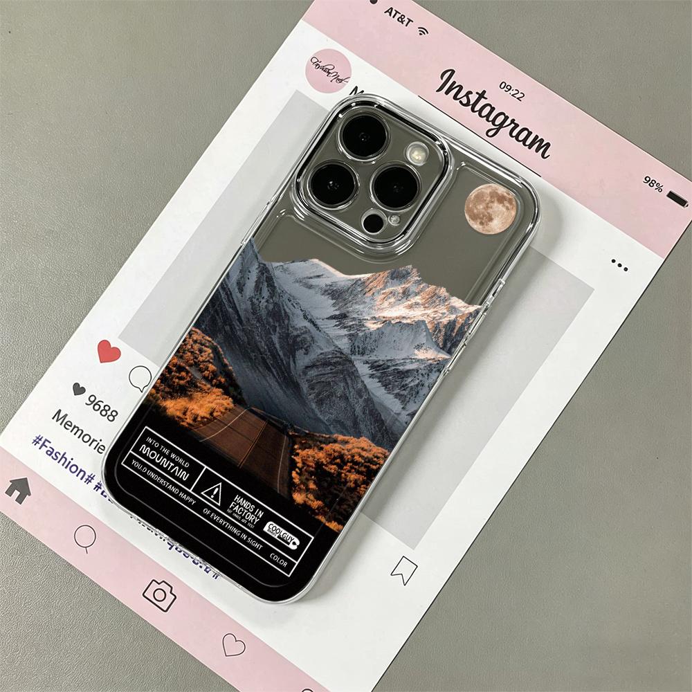 Snow Mountain Highway Scenery Ins Style Silicone Case For Iphone 14 13 12 17 16 Plus 15 11 Pro Max Trendy Aesthetic Back Cover