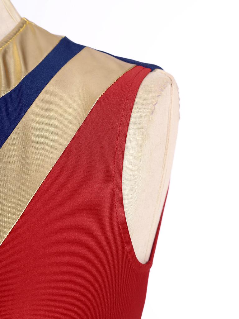 Womens Metallic Color Block Patchwork Liturgical Dance Dress Round Neck Sleeveless Asymmetrical Hem Dresses Dancewear