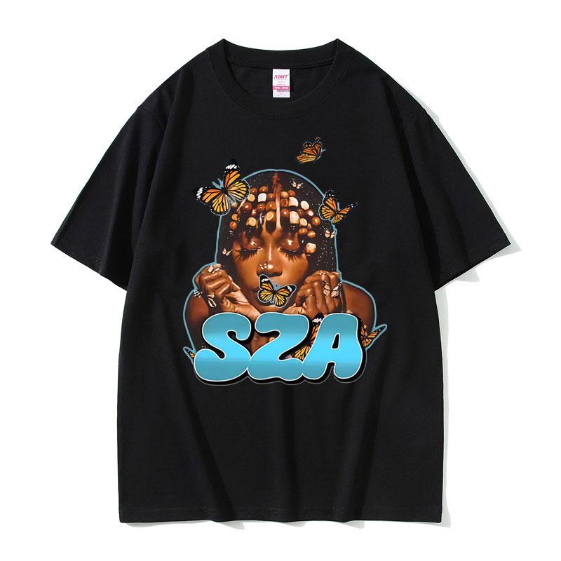 Rapper SZA Butterfly Face Graphic Tshirt Unisex Women Casual Cotton Vintage Tshirts Unisex Hip Hop Fashion Pop Music Tee Shirt