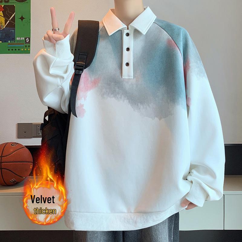 

Men s Trendy Gradient Lapel Fleece Hoodie, Versatile & Warm for Autumn/Winter 3XL білий