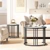 Round Coffee Tables Set of 2, Nesting Tables with Tempered Glass Top and Steel Frame, Black