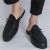 Fashion Designer New Men's Black Bowknot Half Slippers Driving Shoes Casual Pu Leather Mules Moccasins Breathable Loafers Zapatos Hombre