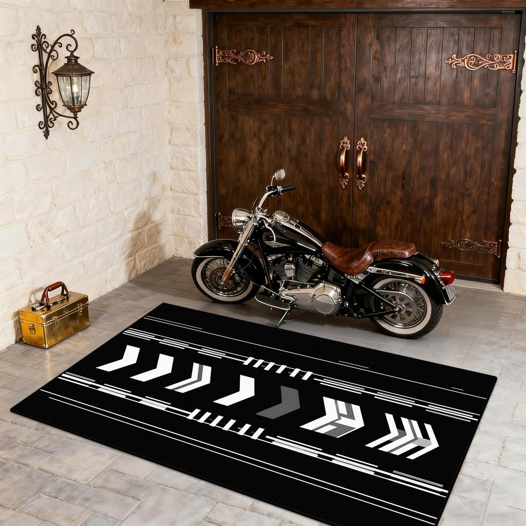 American Style Home Garage Carpet Black White Striped Decoration Easy Clean Rug Living Room Bedroom Washable Floor Mat Non-slip