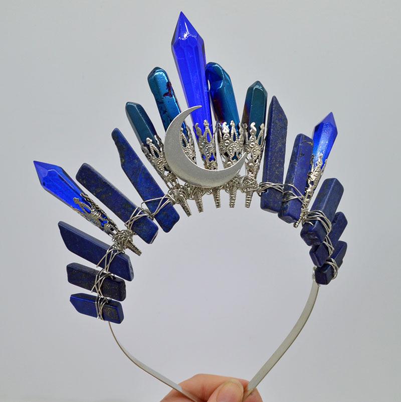 Handmade Natural White Crystal & Silver Moon Crown Headband