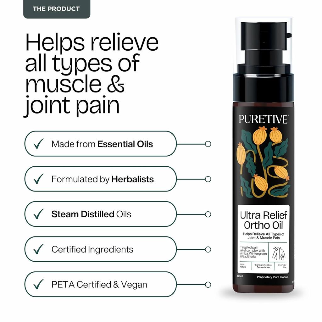 Ultra Relief Ortho Oil for Joint Pain, Sciatica & Frozen Shoulder – Natural Heating Massage Oil for Winter | 100 ML