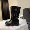 Cowhide version~ Showing legs, thin belt buckle, thick-soled medium tube knight boots for women's 2025 autumn new cool and handsome thick-heeled loc