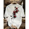Unisex Heavyweight Cotton Graphic TShirt  Red Roses Butterflies Print Casual Loose Fit Short Sleeve Tee for Summer