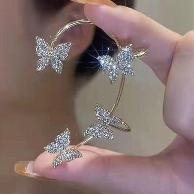 Diamond-Studded Butterfly Ear Cuffs: No Piercing Needed, Elegant and Versatile, Fully Encrusted with Diamonds for a High-end Look.