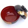 Maeju Lacquerware Zoni Bowl (450ml) - Large size, with lid, lustrous black interior with red lacquer and crane design, gold mica, traditional craft, Y