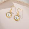 Teamer White Enamel Crescent Round Pendant Stainless Steel Dangle Earrings For Women Girls Fashion Wedding Romantic Jewelry Gift