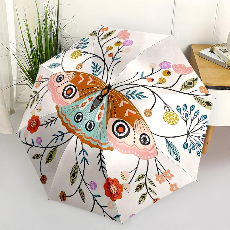 

1pc Butterfly Floral Mandala Design Umbrella with Plastic Handle,Vibrant Cartoon Pattern,Multi-functional UmbrellaPT168