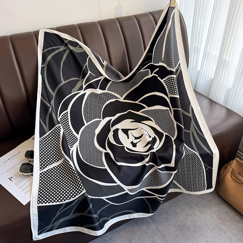 

Дизайн в корейском стиле Креативный шарф с цветочным колор-блоком Шарф твиловый квадратный Повседневный, для путешествий, для фотосессий, шаль 90*90cm