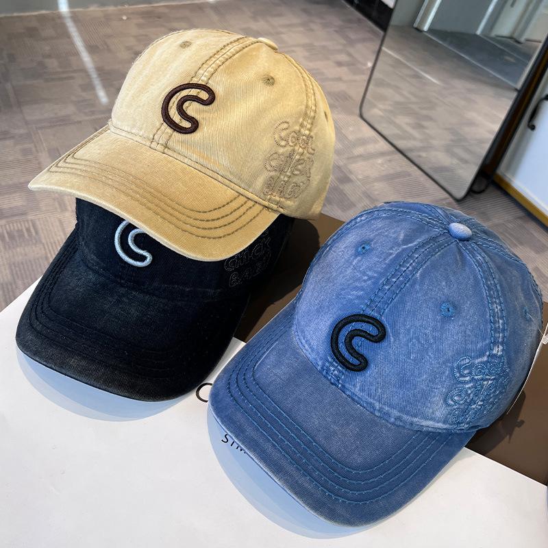 Style C Letter Print Embroidery Baseball Cap Washed Denim Snapback Hat Adjustable Peaked Hats For Women Men Sunscreen Cap Latest Korean Style