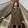 Damenmode Karierter Übermantel Zweireihig Umlegekragen Wollmischung Vintage Locker Lässig Mode Herbst Übergröße
