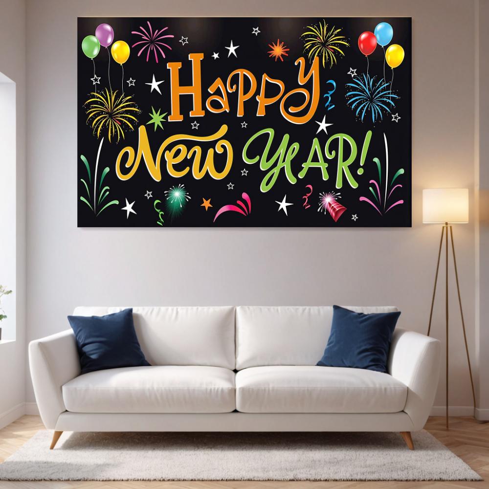 2025 Baner Tło na Dzień Nowego Roku Dekoracja na Imprezę 180X110cm Szczęśliwego Nowego Roku Tło Fotobudka Kolorowe Fajerwerki Akcesoria