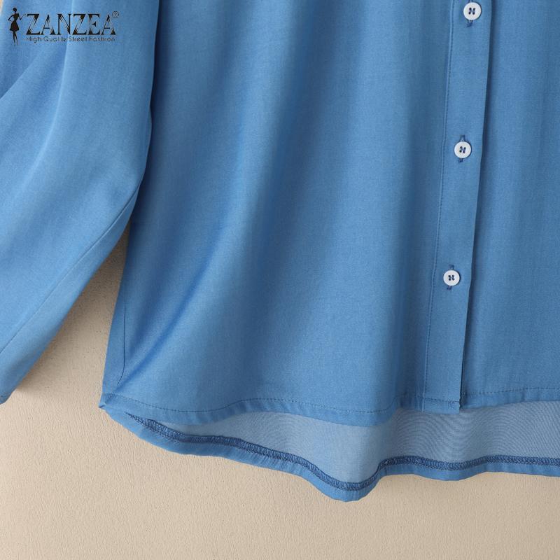 ZANZEA Women Turn Down Collar Loose Casual Long Sleeve Blouse