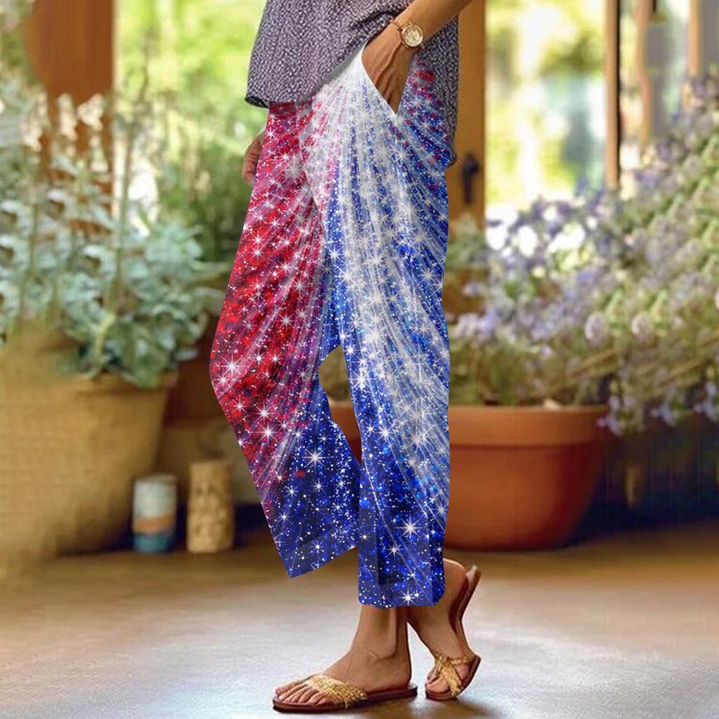 Dámské ležérní módní potištěné kalhoty s rovnými nohavicemi s kapsami